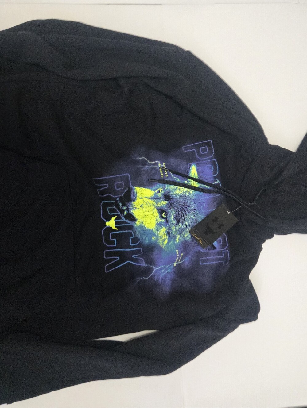 Men's Xl Under Armour Project Rock Durable Work Hoodie with Neon Wolf Graphic - Picture 7 of 8